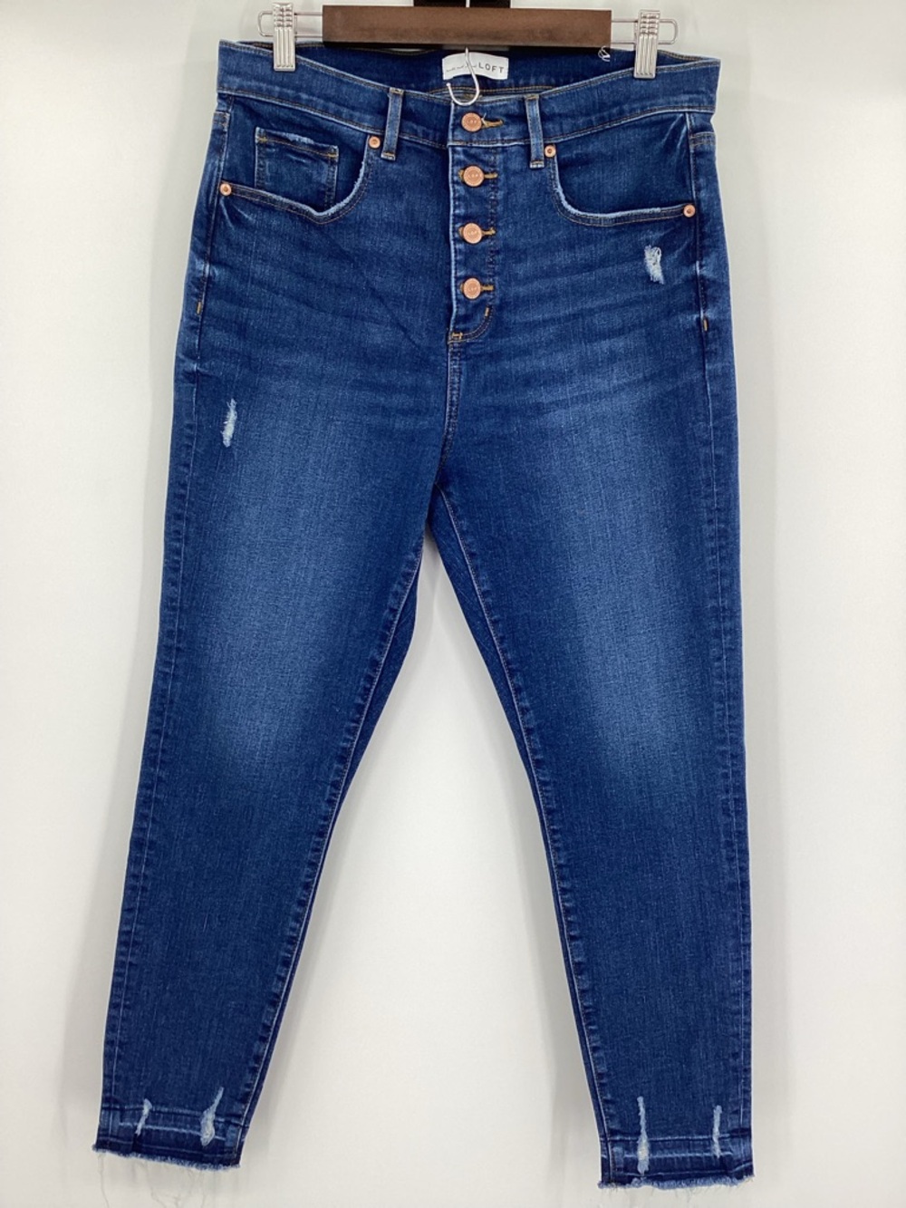 LOFT Dark Blue High-Rise Button-Fly Skinny Cropped Jeans